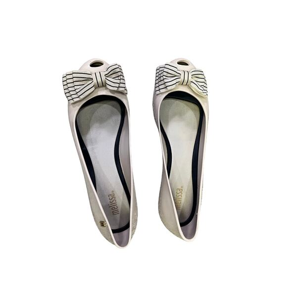 New Girl Mel Melissa Ultragirl +‎ Sweet III PVC Peep Toe Bow Tie Flat Women’s 7 - Picture 3 of 9